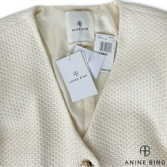 Anine Bing **NWT** Anitta V Neck Woven Jacket in Ivory / White / Cream - Picture 11 of 16